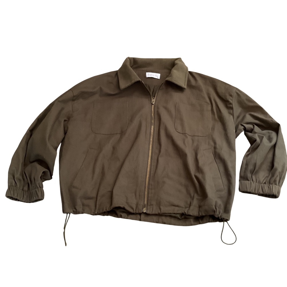Everlasting Eve Women Olive Green Zip Up Utility Jacket Size Medium Drawstring